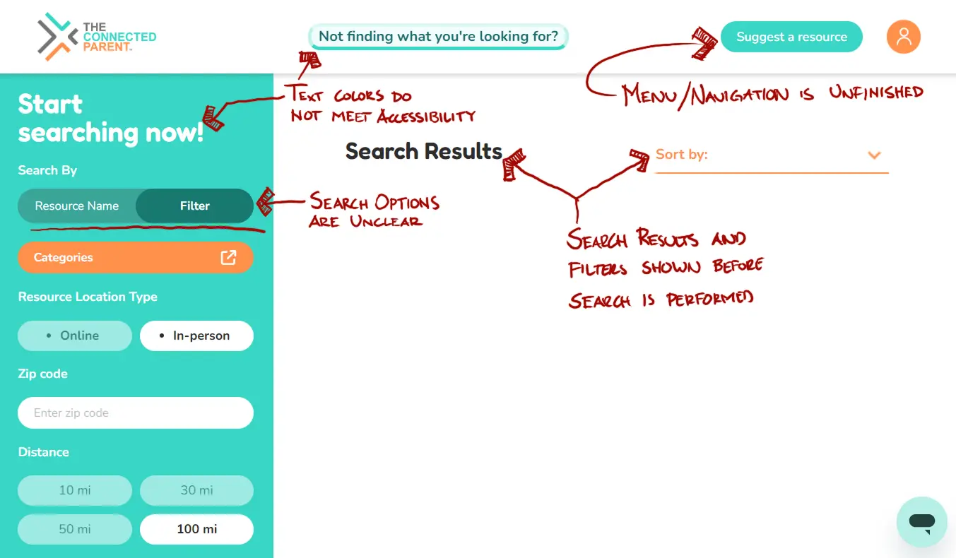 Existing search and filter options