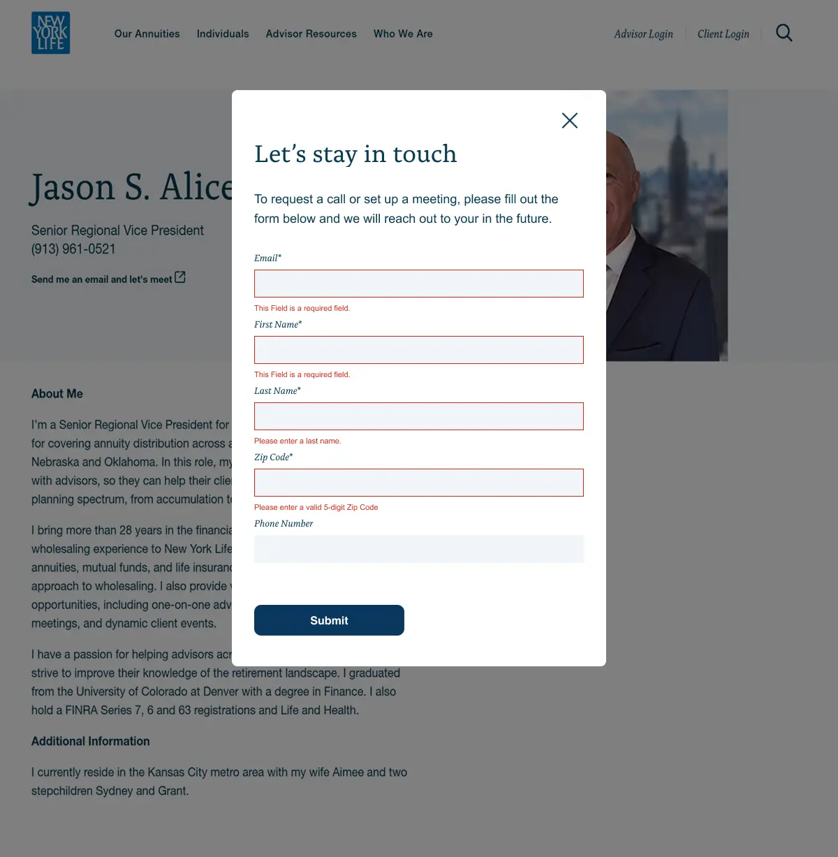 Form with error messages